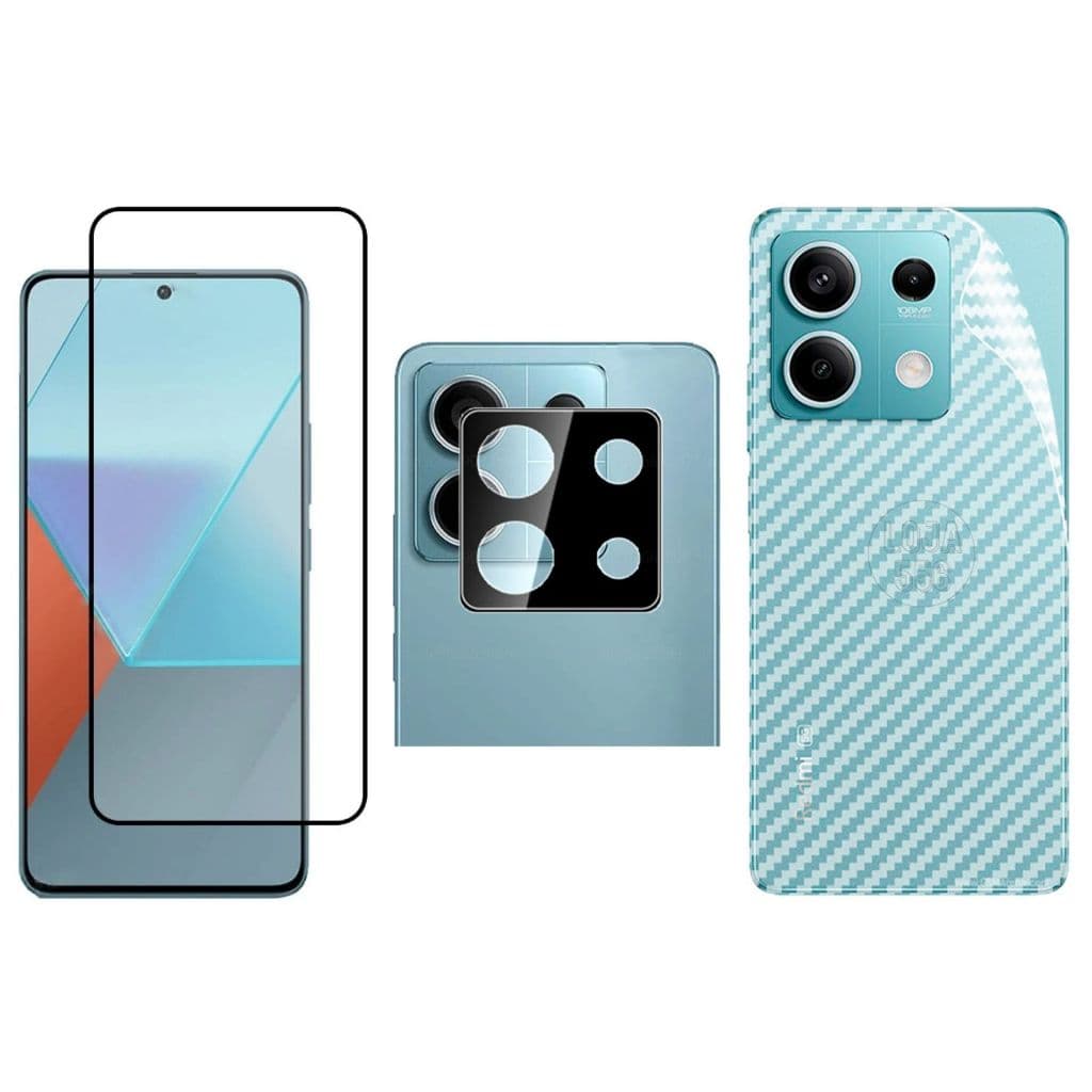 Película Vidro 3D + Película Câmera + Película Carbono Traseira Para Redmi Note 13 Pro 5G