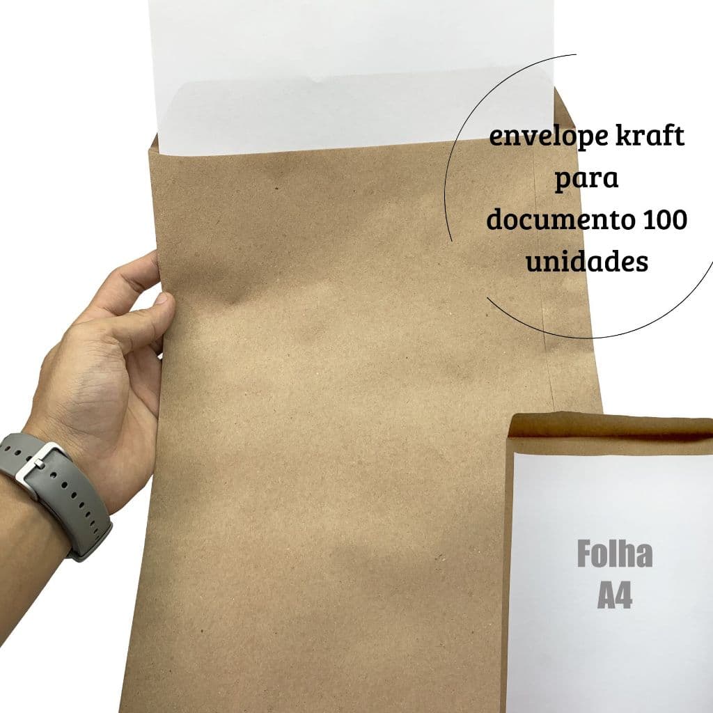 100 Envelopes A4 Cor Kraft Pacote com Currículos e Documentos
