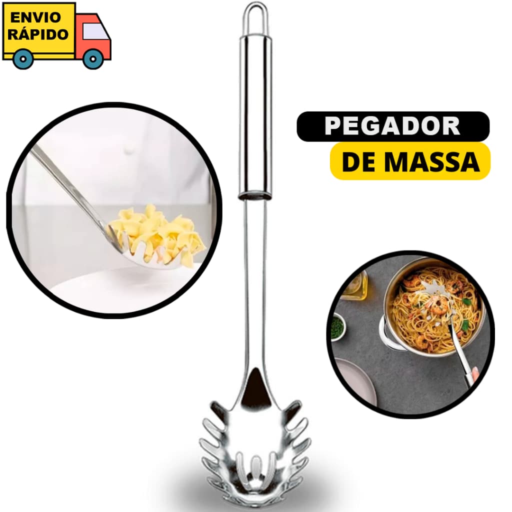 Pegador De Massa De Aço Inox 32cm Para Saladas Alimentos Resistente E Qualidade