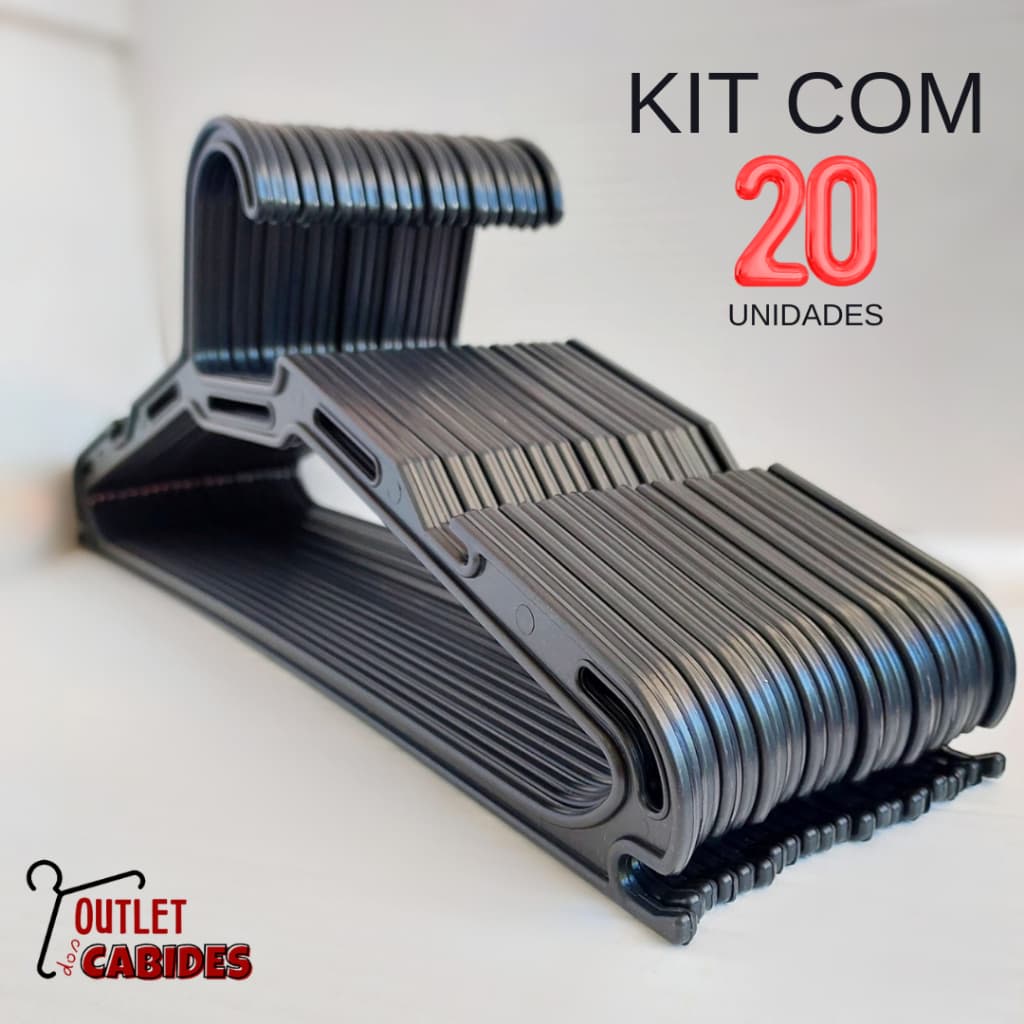 KIT 20 CABIDE MODELO SLIM PRETO ADULTO REFORÇADO E RESISTENTE ROUPAS PESADAS JAQUETAS CALÇAS