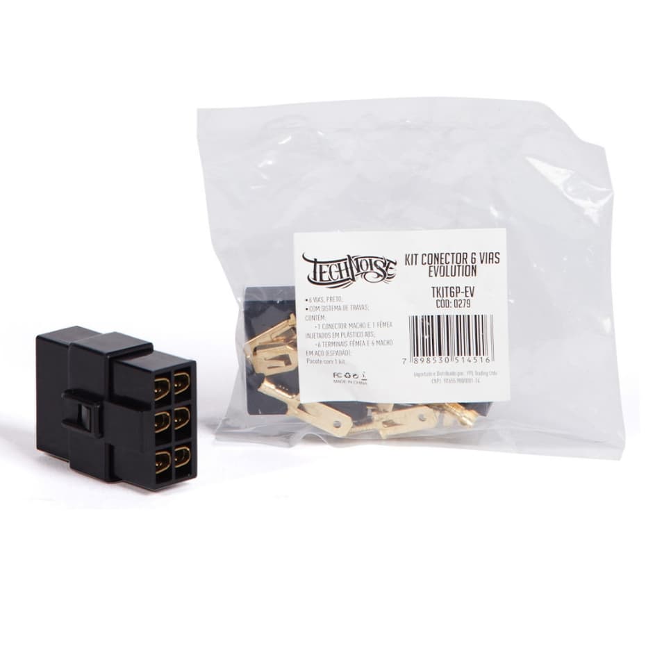 Terminal Conector 6 Vias Technoise Com Trava Som Automotivo