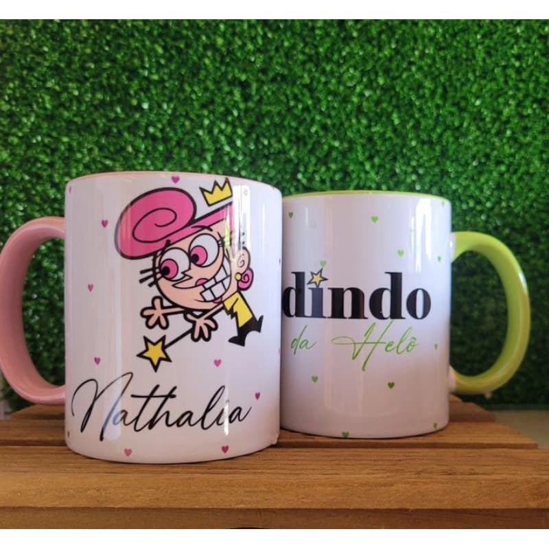 Caneca Padrinhos mágicos dinda dindo batismo - com seu nome