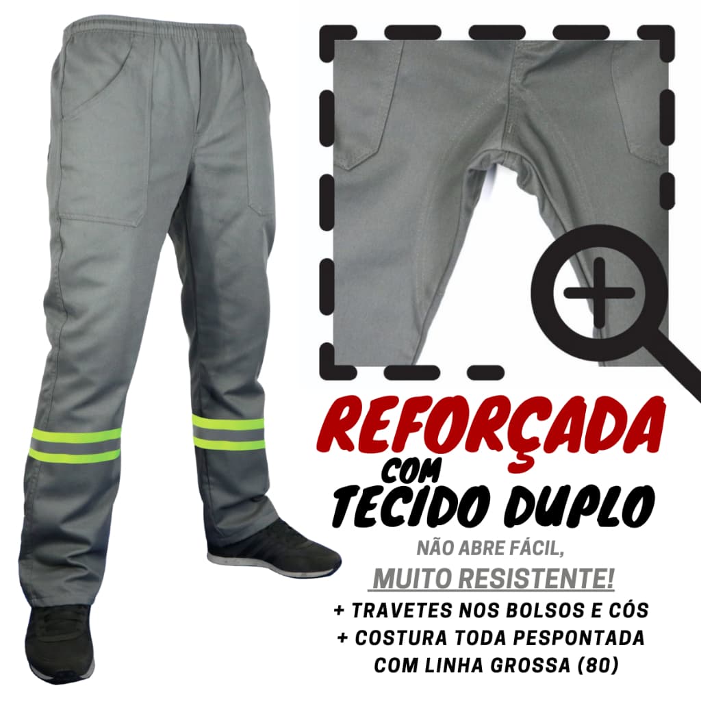 CALÇA CR - Reforçada! Brim pesado Com Faixa Refletiva Uniforme Construção Civil sarja fardamento