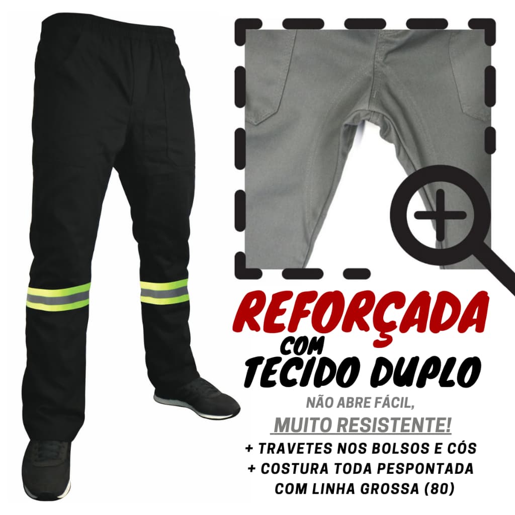CALÇA CR - Reforçada! Brim pesado Com Faixa Refletiva Cinza ou Preta Uniforme profissional