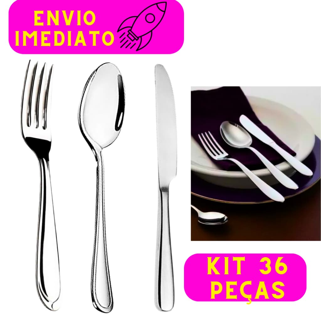 Kit 36 Peças Talheres de Cozinha 12 Garfos 12 Colher 12 Facas Aço Inoxidável Peças de Alta Qualidade