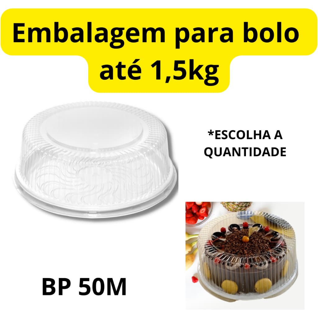 embalagem plástica descartável redonda para bolo 1,5kg BP 50M