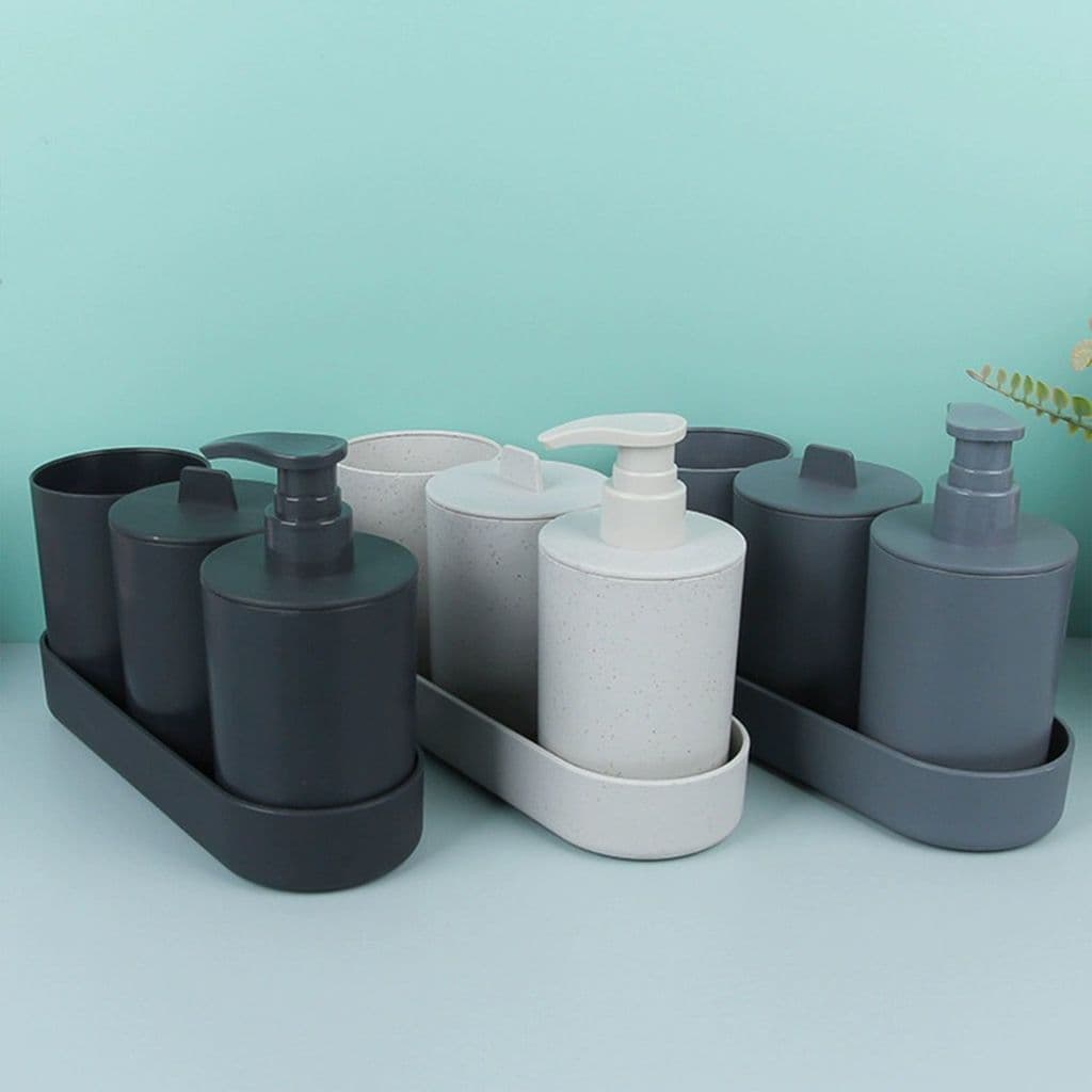 Kit banheiro 4 peças com Bandeja Saboneteira Liquida Porta Sabonete Escova Recipiente de escova de dentes