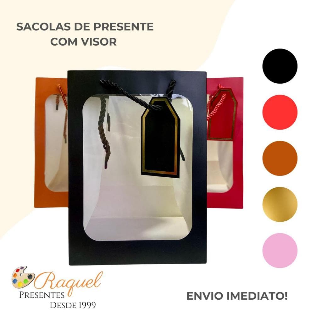 Sacola Bolsa para Presente Com Visor Transparente 25x18x13cm/ 30X20X16cm - Unidade