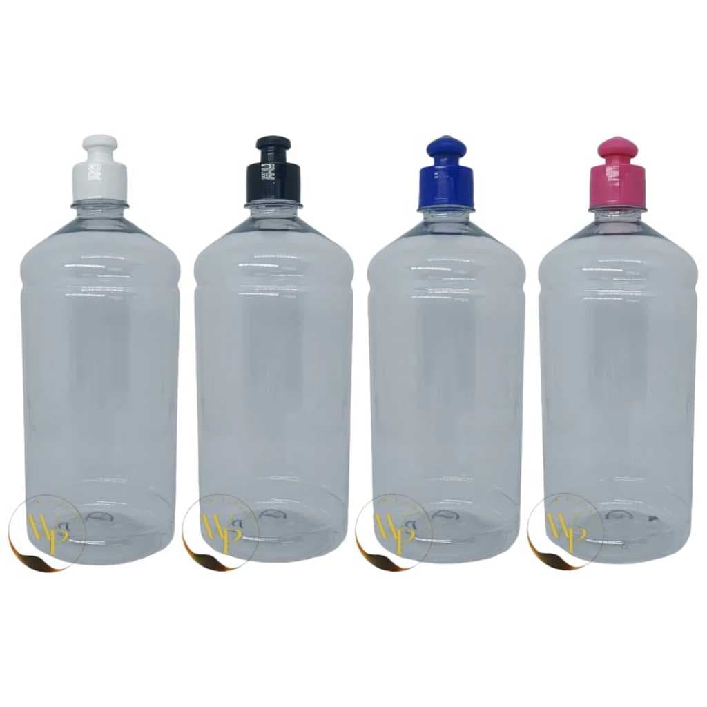 50 Unidades Frascos De Plástico Transparentes De 1 Litro Com Tampa Push Pull 28/410