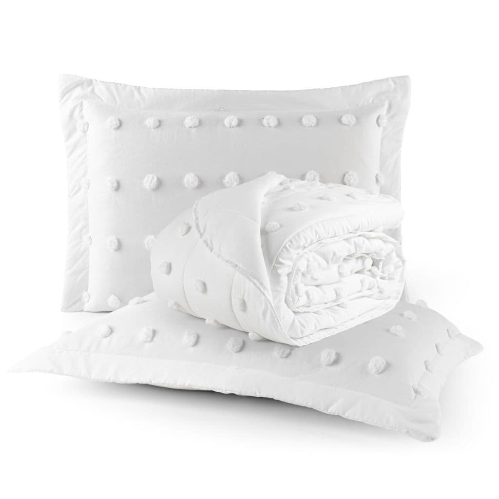 Cobre Leito Solteiro Casal Queen King 300 Fios Dupla Face Pompom Minimalista
