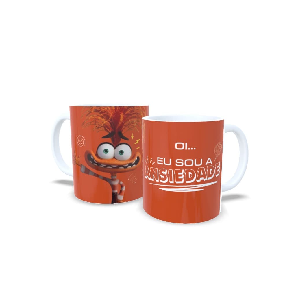 Caneca Xícara Café Filme Divertida Mente 2 Ansiedade Alça Branca Divertidamente