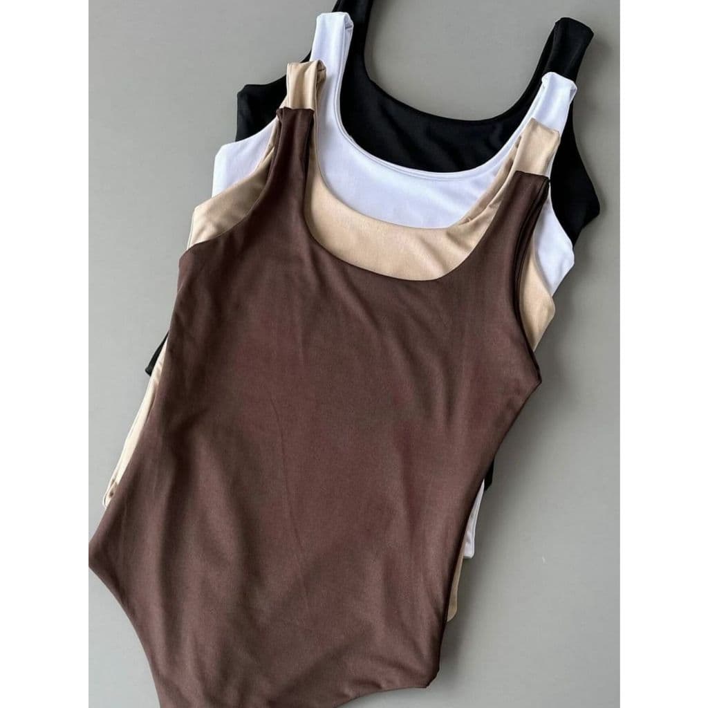 Kit 4 Body Bory Bori Feminino Macacão Decote Quadrado Regata Alças Grossas Cores do Inverno Suplex Dupla Camada Básico