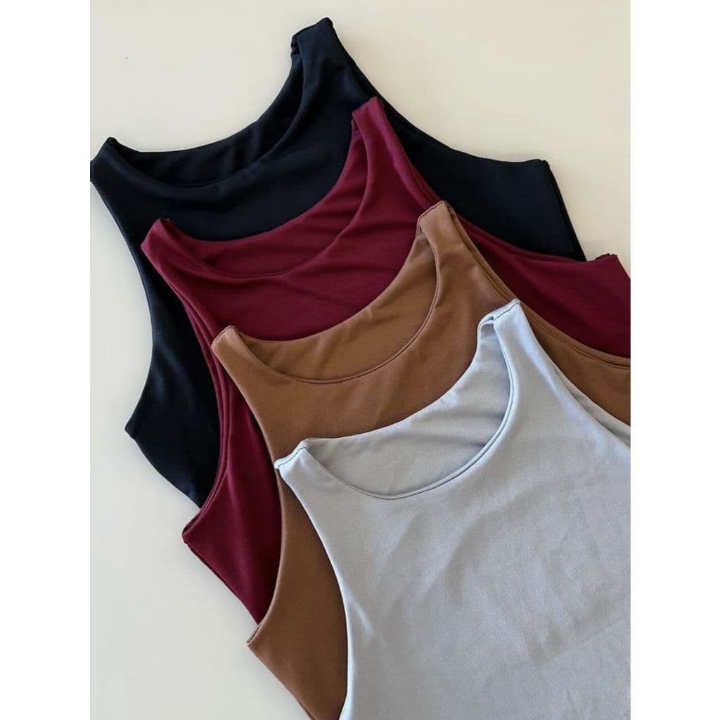 Kit 4 Body Bory Bori Feminino Macacão Gola Redonda Regata Cores do Verão Suplex Dupla Camada Básico Viagem Festa Praia