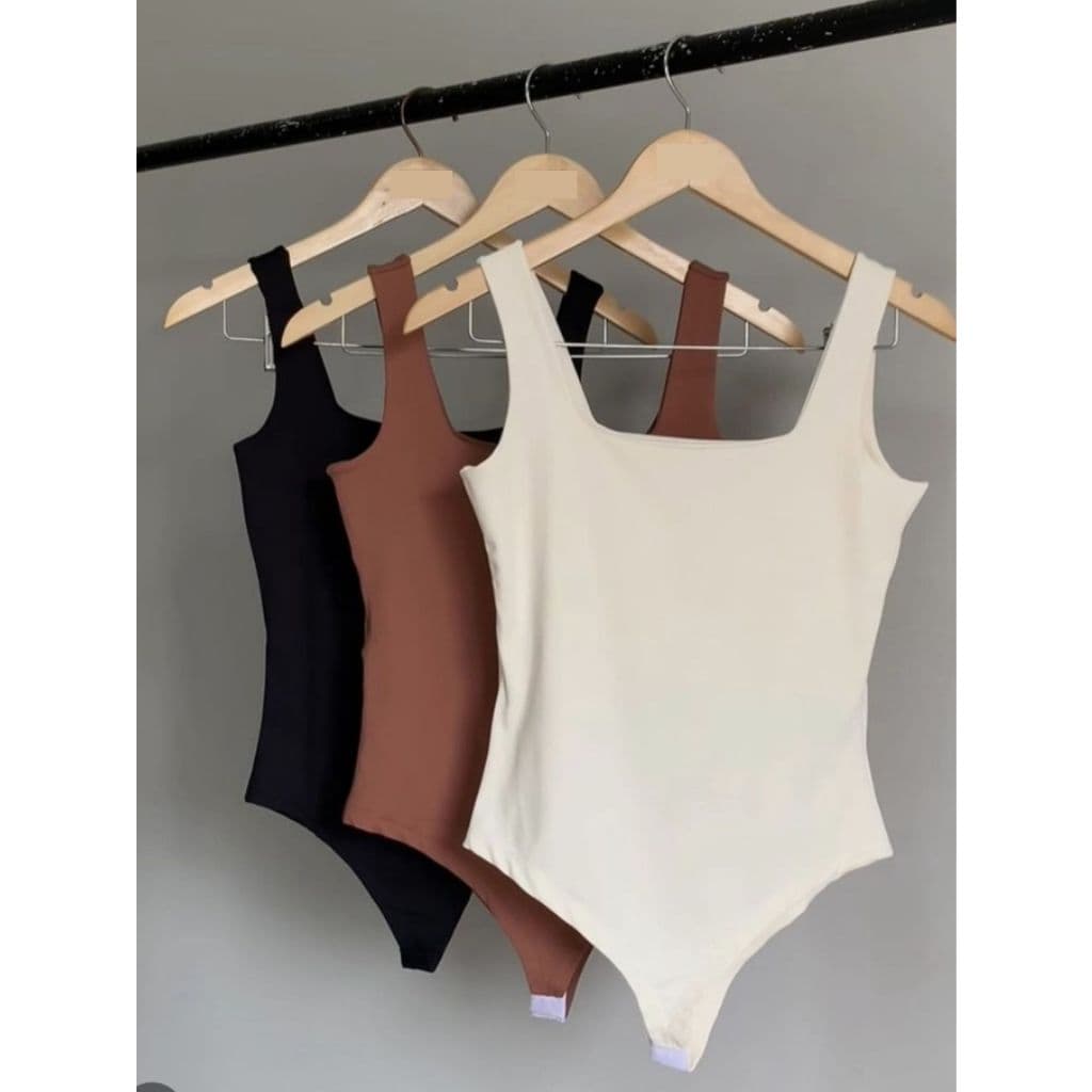 Kit 3 Body Bory Bori Feminino Macacão Gola Quadrada Regata Alça Grossa Cores do Inverno Suplex Dupla Camada Básico