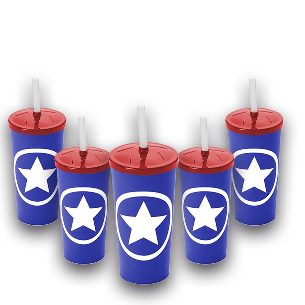 Kit 10 Copos Heroi America 600ml Com Canudo Lembrancinha Festa Infantil