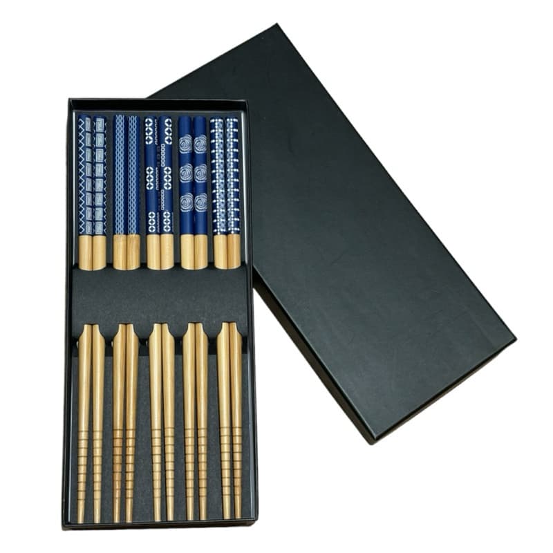 Kit 5 Pares Hashi Decorados Sushi Japonesa Reutilizável Azul