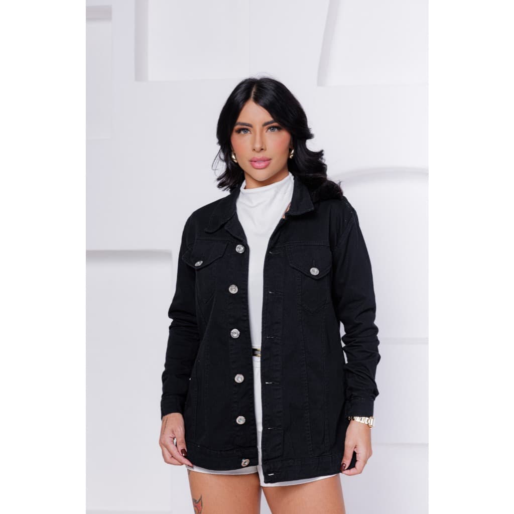 Jaqueta jeans Feminina MAX  PRETA- MODA/CASUAL/ESTILO MAX JAQUETA