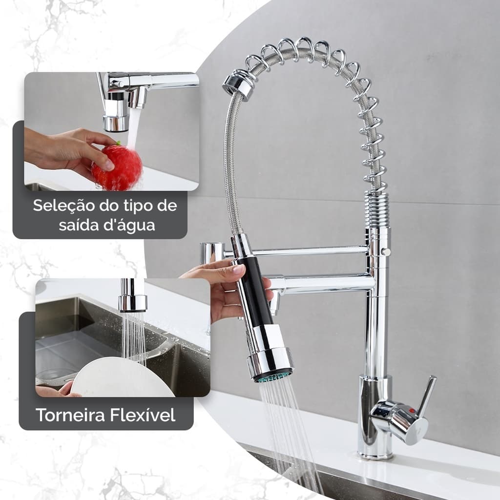 Torneira Bancada  Torneira Cozinha Gourmet Monocomando Com Spray Extensor