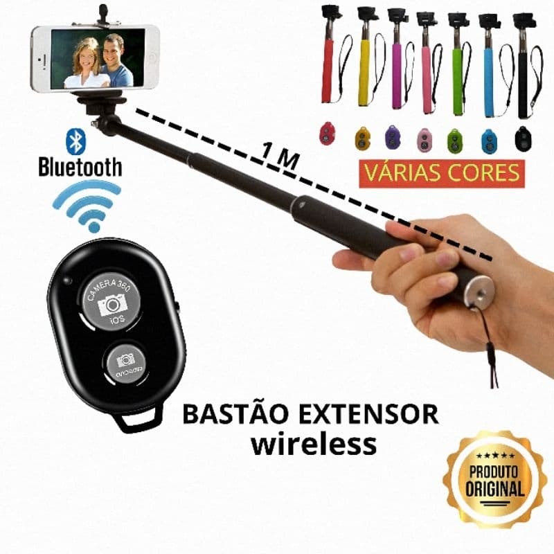 Pau De Selfie Bastão  360º Controle Bluetooth AJUSTÁVEL uso profissional universal