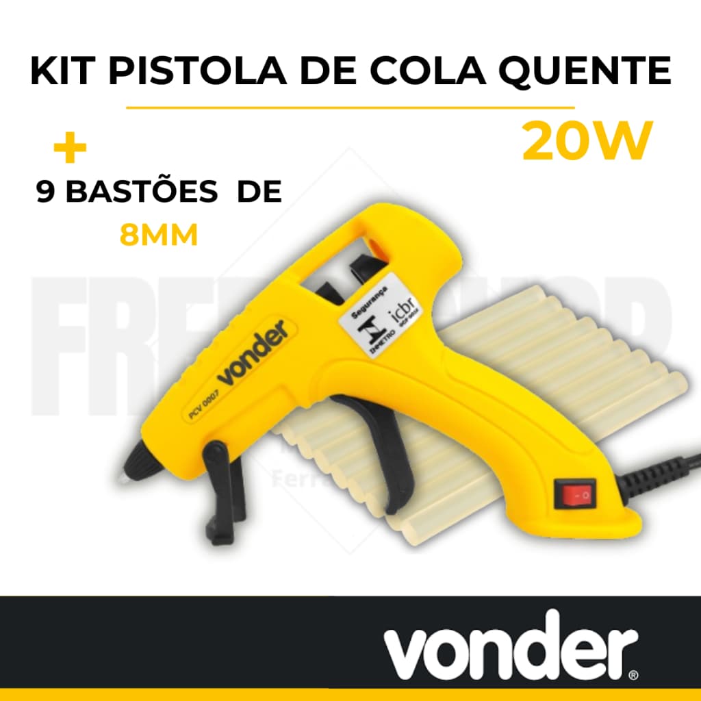 Kit Pistola De Cola Quente Com 9 bastões de cola, 20w 8mm Bivolt Certificada Vonder