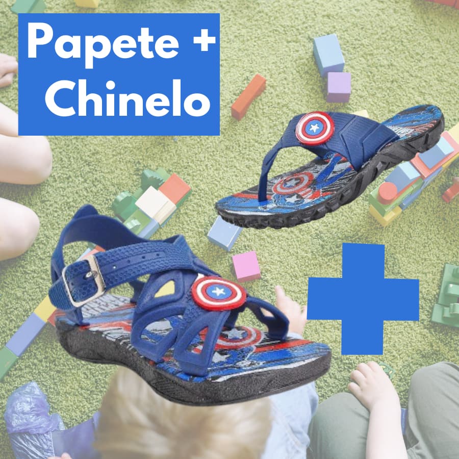 Kit 2 PARES vem 1 SANDÁLIA + 1 CHINELO dos Heróis Capitão menino criança 32 pequeno Homem