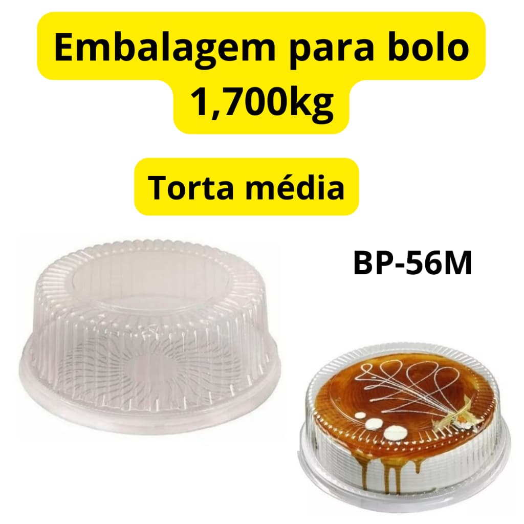 embalagem para bolo médio redondo plástico descartável 1,700kg BP-56M