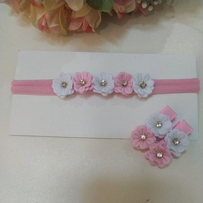 Kit lacinho para bebê faixinha para bebê flor + hairclips