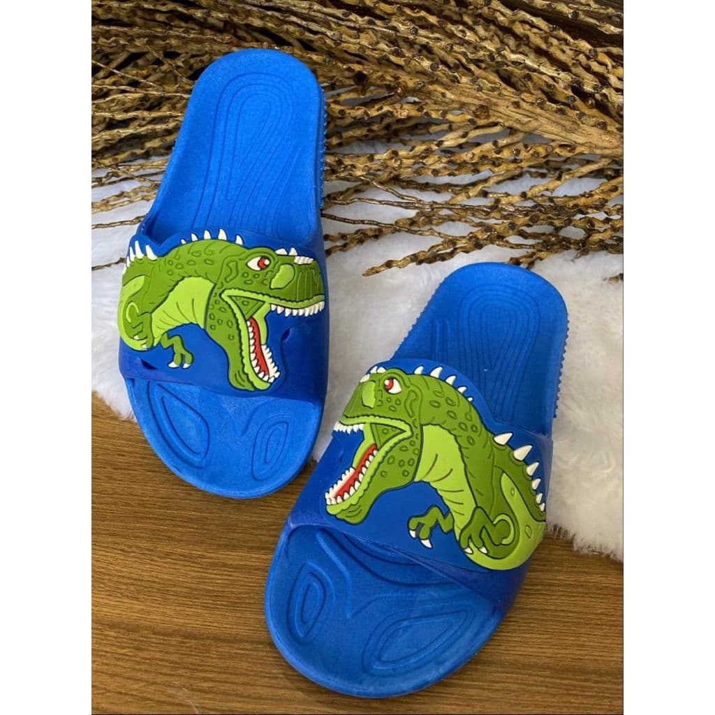 Chinelo Slide Infantil Masculino Dinossauro T-Rex Meninos Moderno