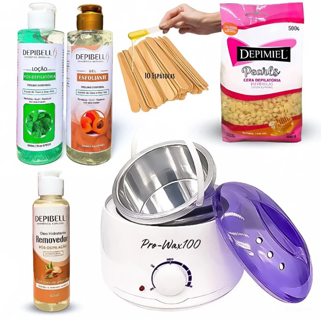 Kit Cera Quente Depilaçao Panela Elétrica Óleo Removedor + Preparadores DepiBell