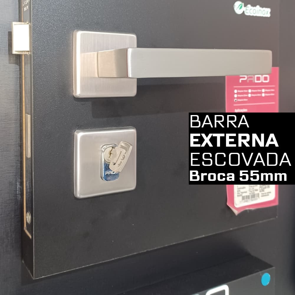 Fechadura de Porta Externa Pado Barra Porta de Madeira/Alumínio Broca 55mm - Inox Escovado