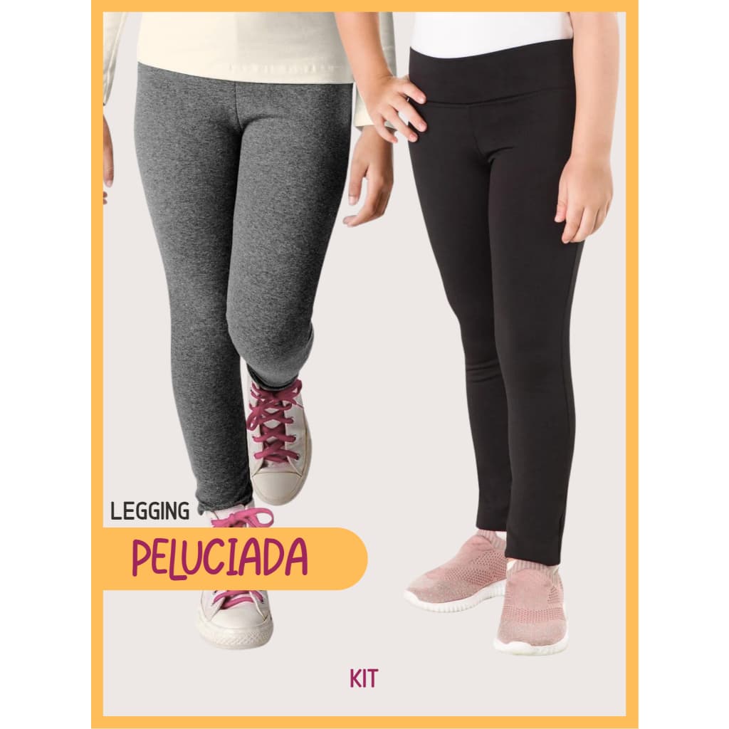 KIT 2 CALÇAS LEGGING PELUCIADA INFANTIL PRETO E CINZA , LEGGING FLANELADA JUVENIL FEMININA IDEAL PARA DIA A DIA
