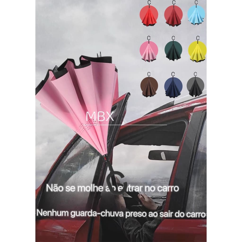 Guarda Chuva Invertido Grande Corta Vento Resistente Reforçado Tecido Duplo Para Carros