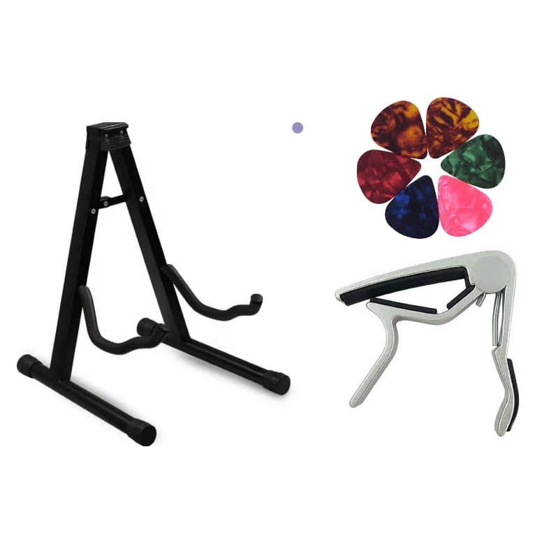 Kit Suporte de Chão Violão + Capotraste Colorido + 5 palhetas