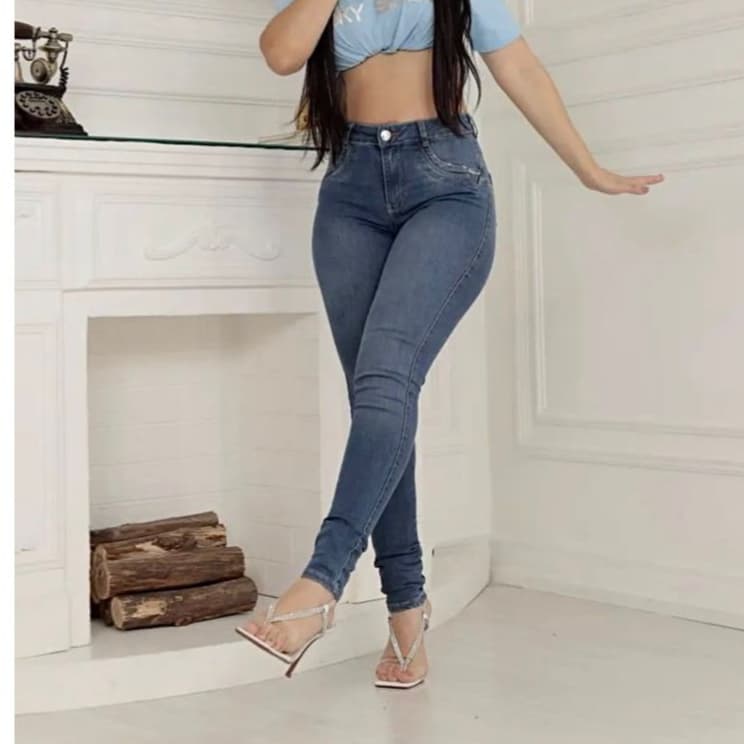 Calça Feminina Skinny Lisa Cintura Alta Premium Pingente Levanta Bumbum Modela Corpo Elegante Casual