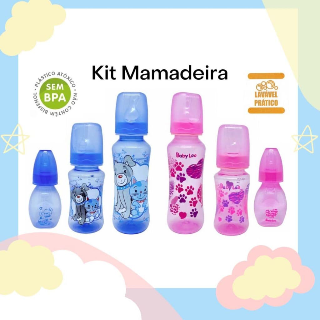 Kit Mamadeira Baby Loo, chuquinha, bebê, bico de silicone