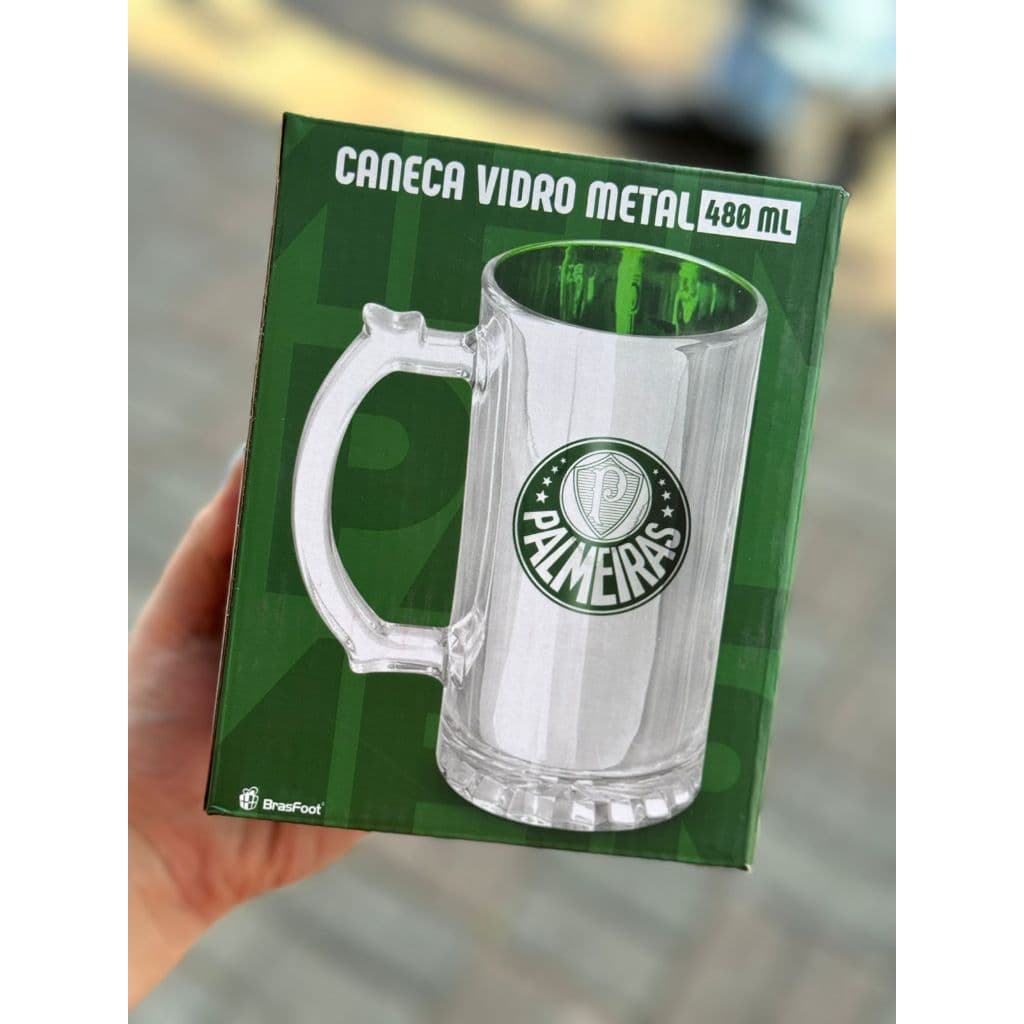 Caneca De Vidro Metálica 480ML Palmeiras