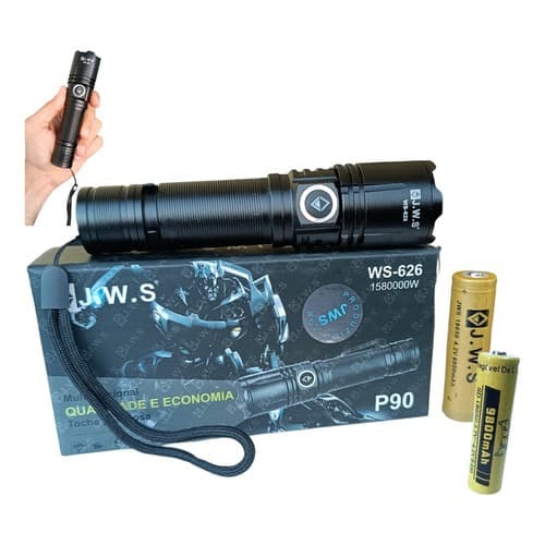 Lanterna Jws Led P90 Tatica Militar 2 Baterias Super Zoom