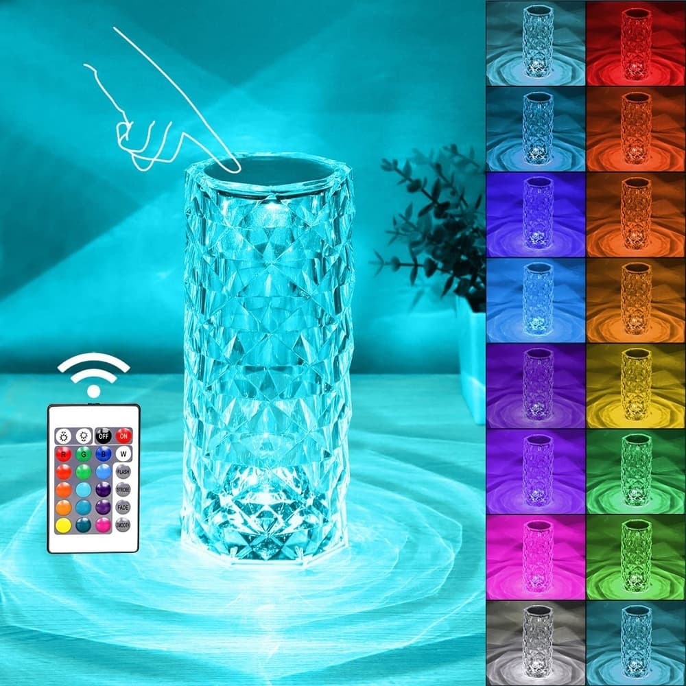 Luminária De Mesa Cristal Diamante Controle De Toque Cabeceira