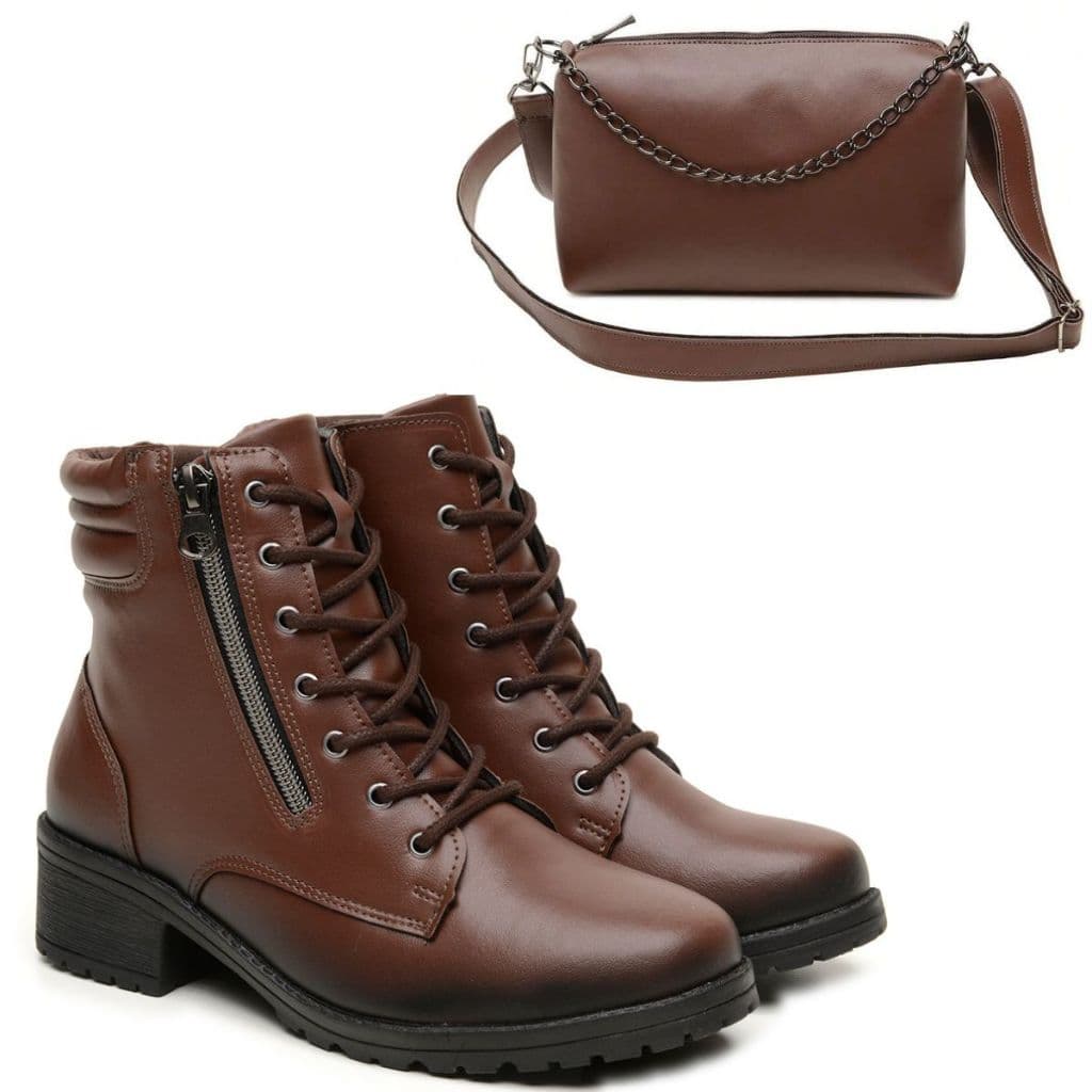 Coturno Bota Feminina Salto Baixo Confortável leve + Bolsa Feminina de Ombro