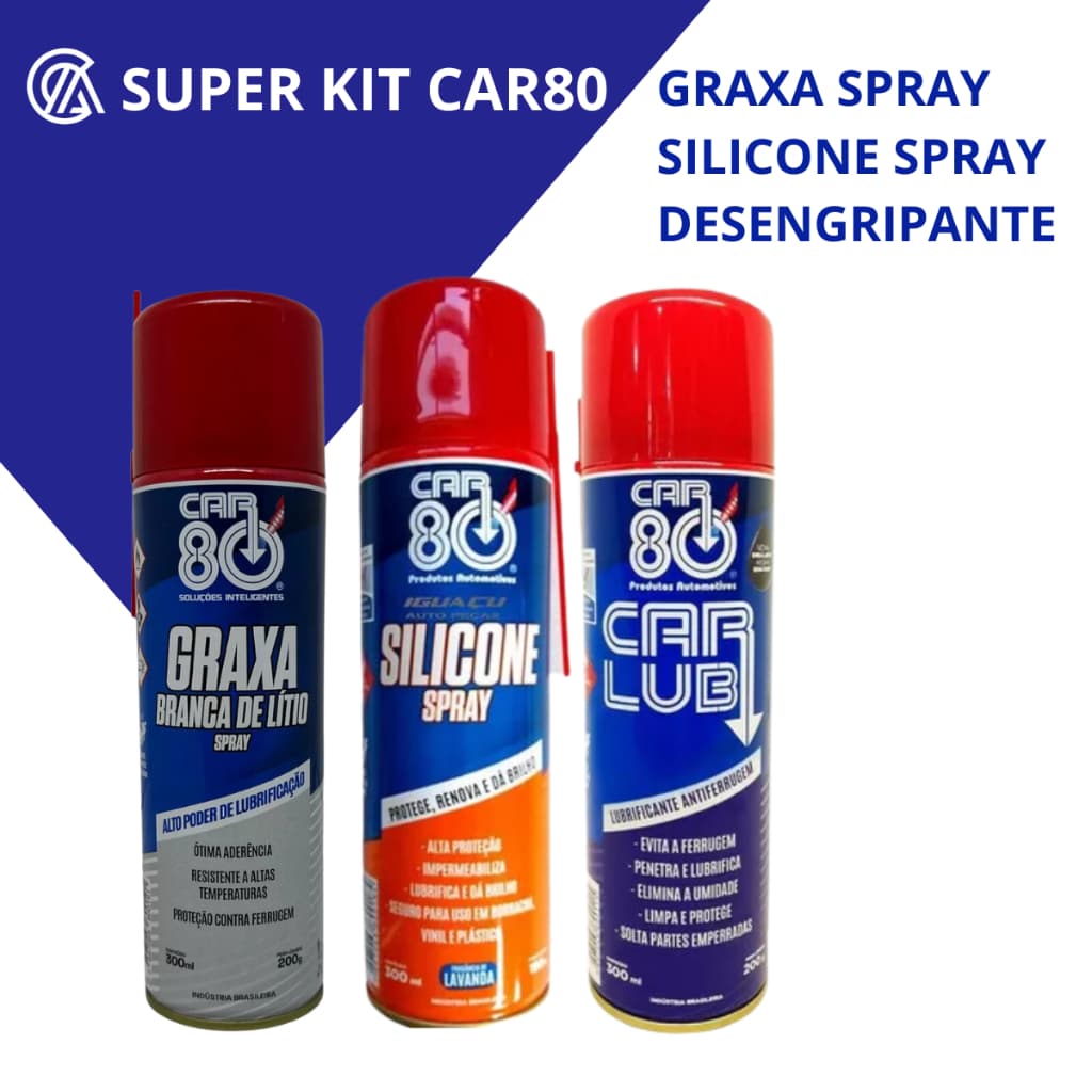 KIT Desengripante Antiferrugem CARLUB + Silicone Spray + Graxa Branca de Lítio Uso Geral