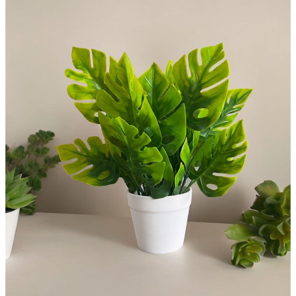 Vaso Redondo e Planta Artificial Costela de Adão