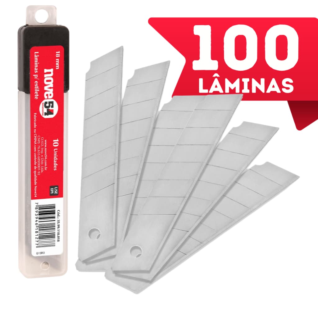 Lâmina Para Estilete Largo 18mm Com 100 Unidades Vonder Nove54