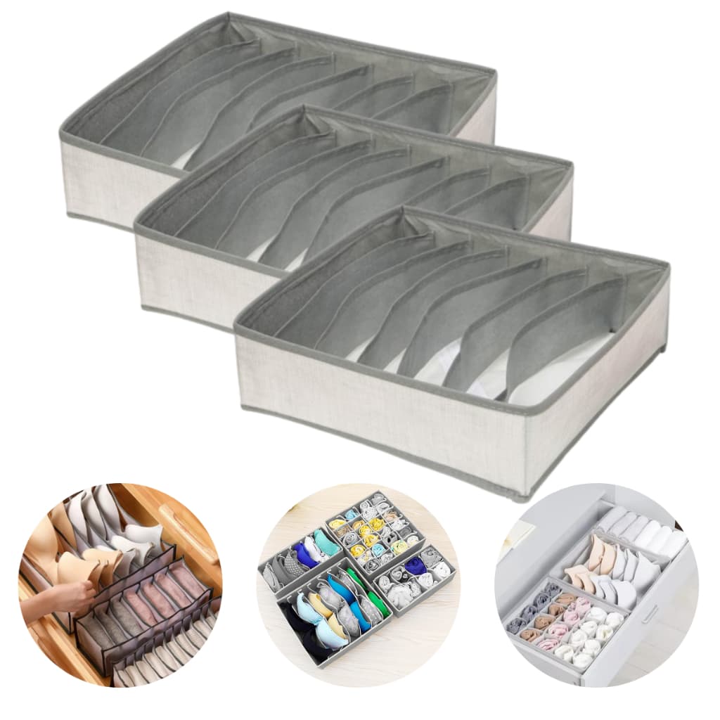 Kit 3 Organizador de Gaveta Closet c/ 7 Divisórias Sutiãs Roupas Intimas Chinelo Rasteirinha