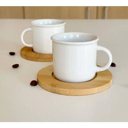 DUO Xicaras De Cafe Expresso Com Pires De Bambu - PRONTA ENTREGA PARA TODO O BRASIL