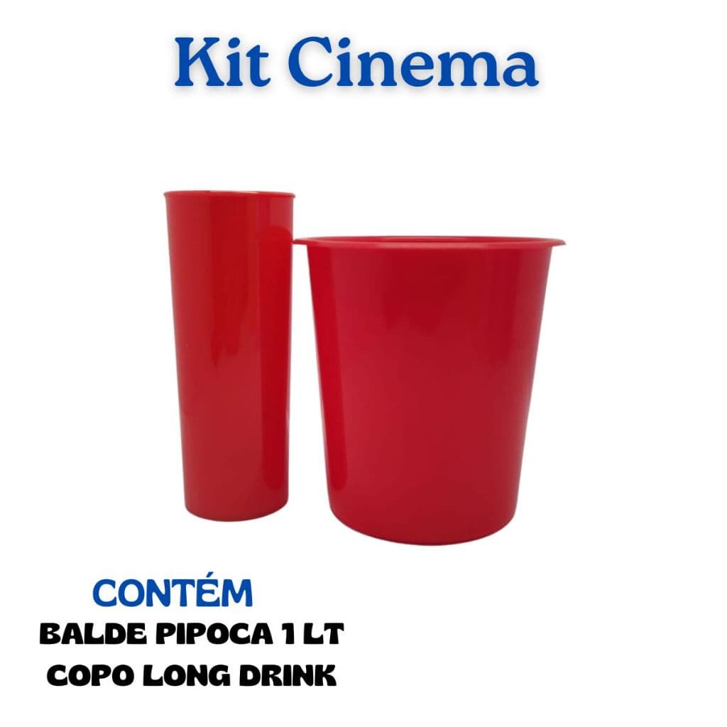 Kit 10 Lembrancinha Cinema Balde Pipoca 1 LT + Copo Long Drink
