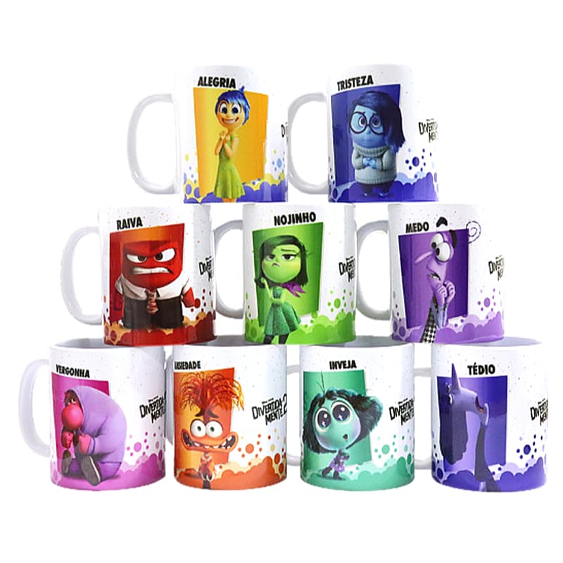 Caneca Xícara Café Filme Divertidamente 2 Ansiedade Medo Tédio Inveja Todos Personagens Frases