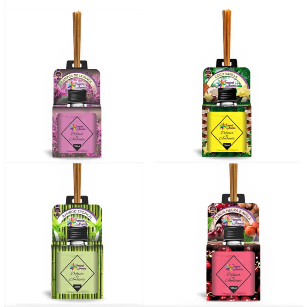 Difusor e Aromatizador de Ambiente com Varetas Varias Fragrância 300ml Cada Tropical Aromas