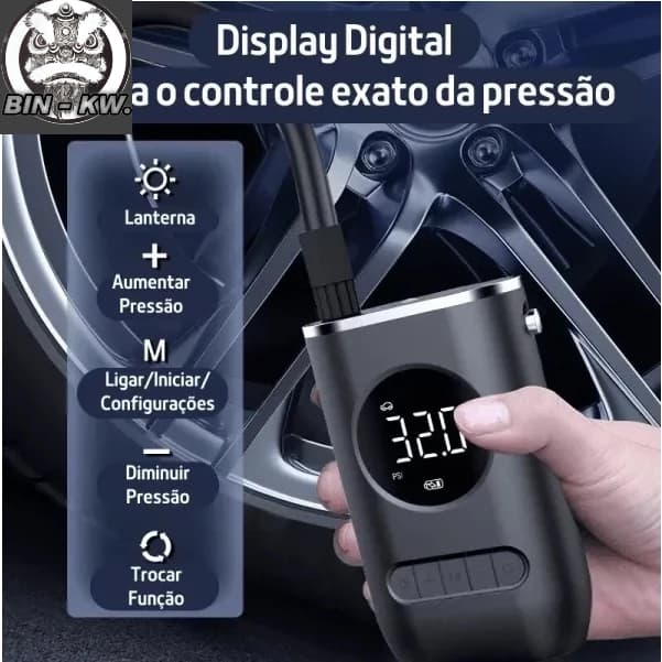 Mini Compressor de Ar Digital Portátil - USB Recarregável - Calibrador de Pneu Profissional