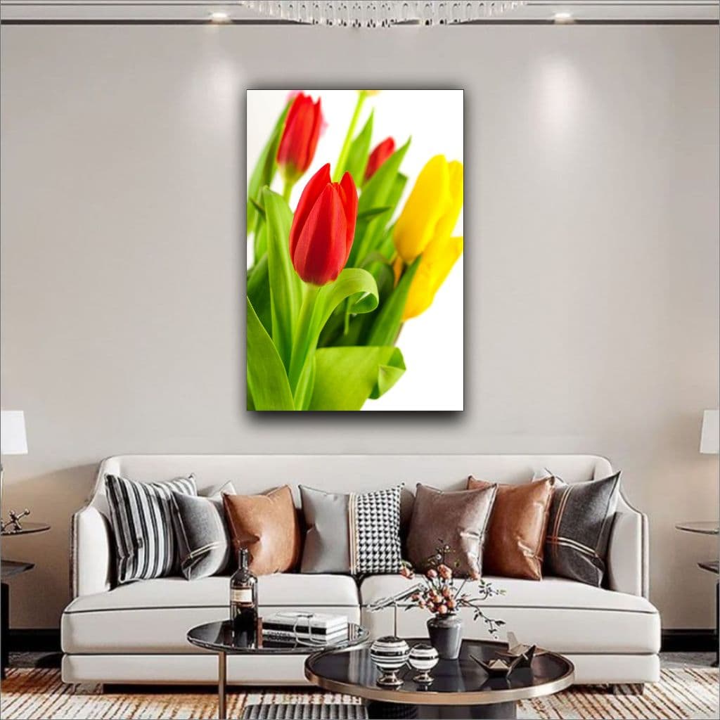 Quadro Decorativo Flor Tulipa Vermelha Amarela Sala Quarto 1 pç