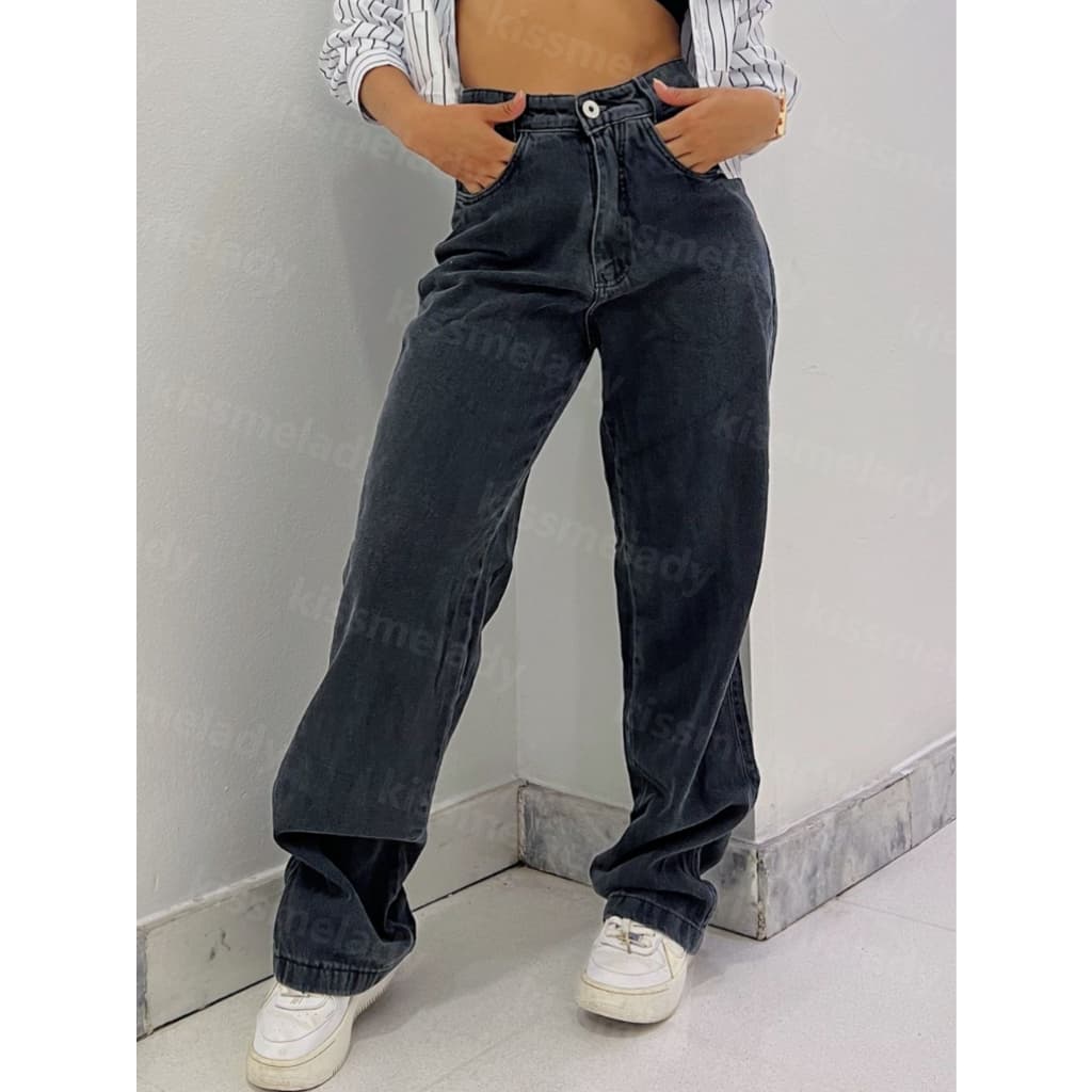 kissmelady 8116 Calça jeans feminina  pantalona wide leg calca  Cintura Alta Pantalona Tecido Grosso 100% Jeans 8116